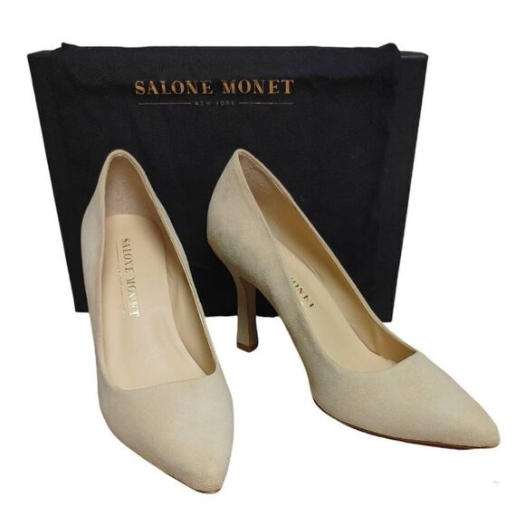 Anita Nubuck Pointed Toe Pumps by Salone Monet Light Cream Sz 9.5M - Picture 1 of 11